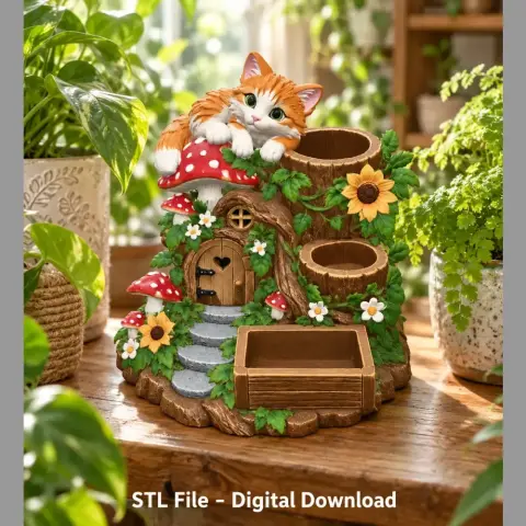Cute Orange Cat Organizer STL File for 3D Print