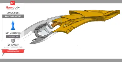 A detailed 3D model of Loki's Chitauri Staff featuring gold and silver elements for 3D printing.