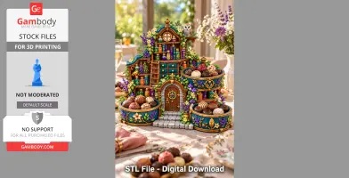 Whimsical miniature herb garden organizer with tiered shelves, decorated pots, and colorful details.