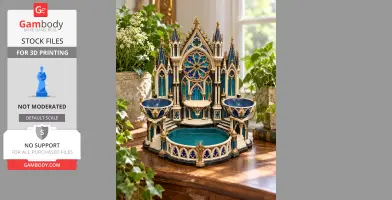 Exquisite gothic cathedral organizer with detailed spires and arches, featuring blue and gold accents.