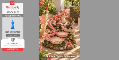 A decorative dragon bowl organizer with pink flowers and leaf details, designed for 3D printing.