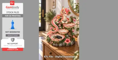 Detailed dragon-themed bowl organizer adorned with flowers, designed for 3D printing.