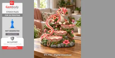 A colorful dragon perched on floral bowls, creating a decorative bowl organizer.