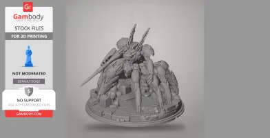 Futuristic mech with multiple legs and weapons on a detailed base for 3D printing.