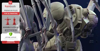 Two detailed characters with skeletal and armored designs facing each other in a dynamic diorama.
