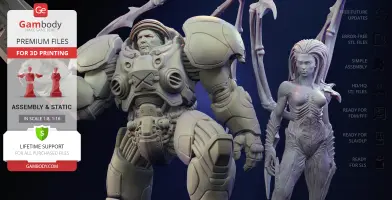 Armored warrior and alien queen 3D model from video games, ready for 3D printing.