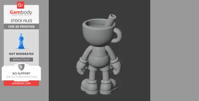 3D model of Mugman from Cuphead, shown from the back. Simple figure with cup-shaped head and straw.