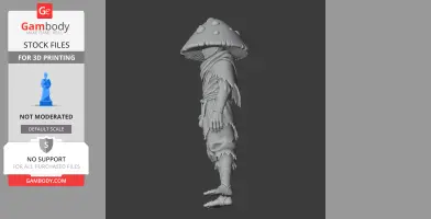 A 3D model of a humanoid figure with a large mushroom cap as a head, wearing tattered clothing.