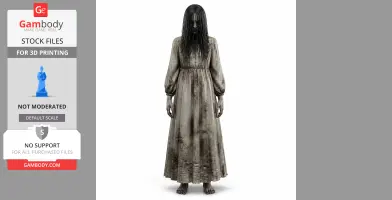 Creepy figure with long hair and white dress, suitable for 3D printing, from Phasmophobia game.
