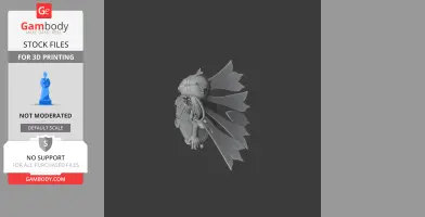 A 3D model of a character with detailed wings, long hair, and intricate outfit, viewed from the side.