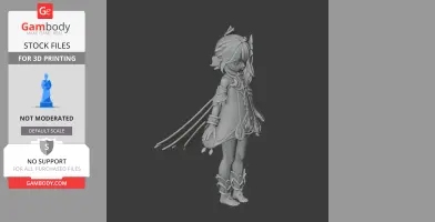 A detailed 3D model of a character in an ornate outfit with long hair and decorative elements.