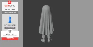 A ghostly figure with a sheet-like appearance and legs underneath, designed for 3D printing.