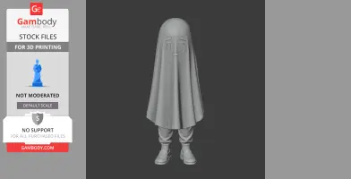 A 3D model of Napstablook from Undertale, featuring a ghostly figure with simple facial features and a flowing sheet.