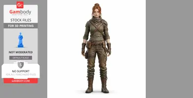 Female character in tactical gear with boots and gloves, standing confidently, suitable for 3D printing.