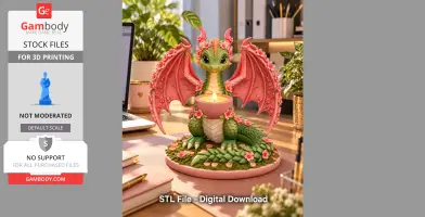 Green dragon tealight holder adorned with pink cherry blossoms, sitting on a floral base.