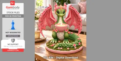 A cute dragon with pink wings and cherry blossoms holding a tealight on a decorated base.