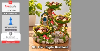 A whimsical treehouse organizer with leaf trays, mushrooms, and a blue door, ideal for holding small items.