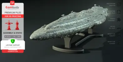 3D model of the Home One Headquarters Frigate from Star Wars on a display stand for 3D printing.