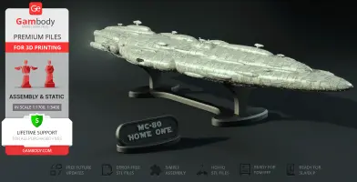 3D model of the Home One Headquarters Frigate from Star Wars on a display stand for 3D printing.