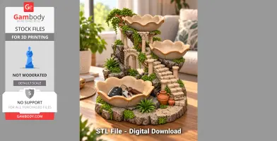 A fantasy-themed key organizer with tiered stone steps, arches, and floral bowls for holding keys.