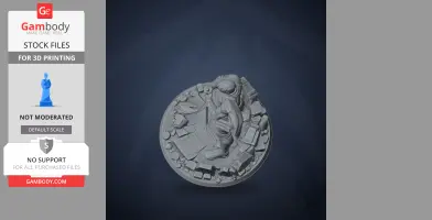 3D model of a ninja figure in dynamic pose on a detailed base with debris and stones.