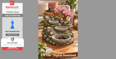 A miniature Japanese Zen garden key organizer with cherry blossoms, stone bowls, steps, and a pagoda.