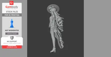 3D model of a female character with detailed outfit and long, flowing hair, suitable for 3D printing.