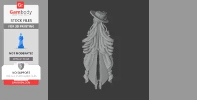 A 3D model of a character with flowing hair and a hat, viewed from the back, designed for 3D printing.