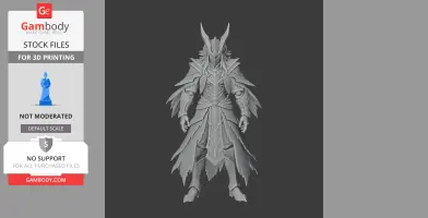A detailed, armored character figurine with horned helmet, flowing robes, and intricate patterns for 3D printing.