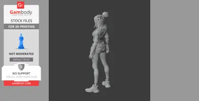 A detailed 3D model of a character with styled hair, wearing tactical gear and shoes, in a standing pose.