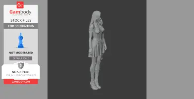 A detailed 3D model of a female character in fantasy attire with long hair, standing in a relaxed pose.