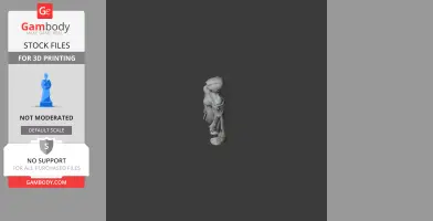 A 3D model of a character figurine, detailed with armor and a cape, viewed from a low angle.