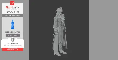 3D model of a character with long hair and detailed clothing, designed for printing.