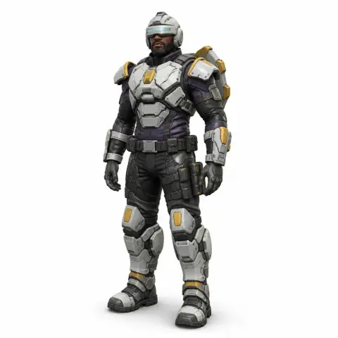 Armored futuristic soldier figurine with helmet and multiple armor plates, ready for 3D printing.