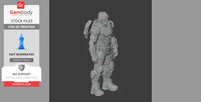 A detailed armored soldier figurine STL file for 3D printing, displayed against a dark background.