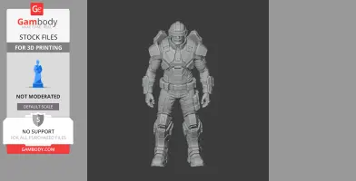 Armored figurine of a character in detailed sci-fi gear, ready for 3D printing.