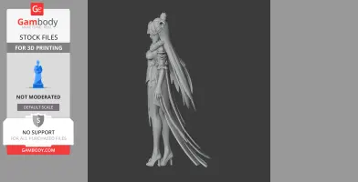 A detailed 3D model of a female character with long hair and intricate outfit, suitable for 3D printing.