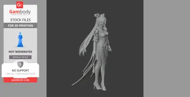 3D model of a female character in elegant attire with long hair and intricate details, ready for 3D printing.