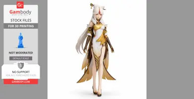 Elegant Genshin Impact character figurine with long hair, ornate dress, and confident pose for 3D printing.