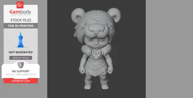 3D model of a cartoonish character wearing a bear-themed hood and a simple outfit, designed for printing.