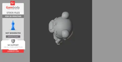 3D model of a bear-like figurine from above with backpack; designed for 3D printing.