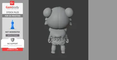 3D model of a cartoonish character viewed from the back, with round ears and detailed clothing.