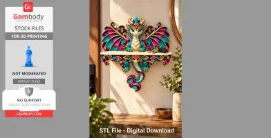 Colorful decorative wall shelf with a fantasy dragon design, featuring vibrant wings and intricate details.