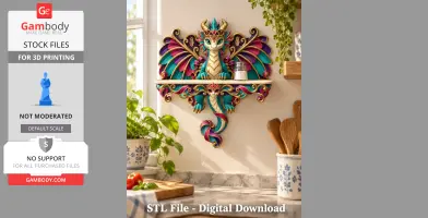A colorful fantasy dragon wall shelf with ornate designs and a candle placed on top.