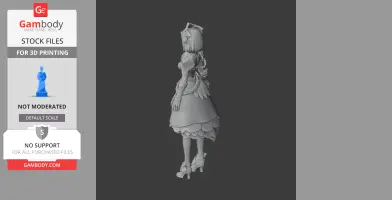 A 3D model of a female character in armor and a dress, standing with a side view pose.