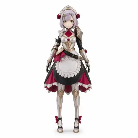 A detailed 3D model of Noelle from Genshin Impact, wearing ornate armor and a maid outfit.