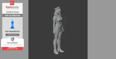 3D model of a nurse character in a uniform with a cap and boots, designed for 3D printing.