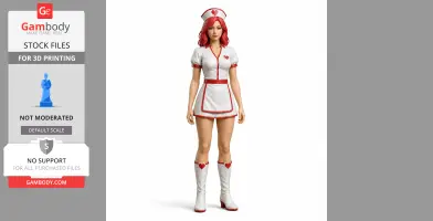 A nurse figurine from Terraria with red hair, white and red uniform, and boots, designed for 3D printing.