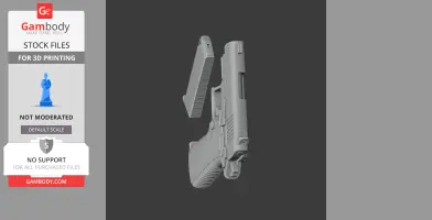 3D model of a Colt Mustang XSP prop for cosplay, shown in separate parts for printing.