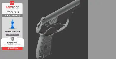 3D model of a Makarov PM prop for cosplay, shown in gray, designed for 3D printing.